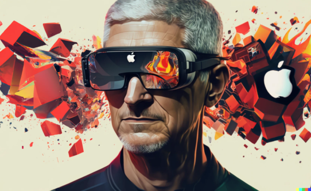 Z witryny iPhoneIslam.com zdjęcie dyrektora Apple testującego rzeczywistość wirtualną (VR) przy użyciu okularów Apple Vision Pro.
