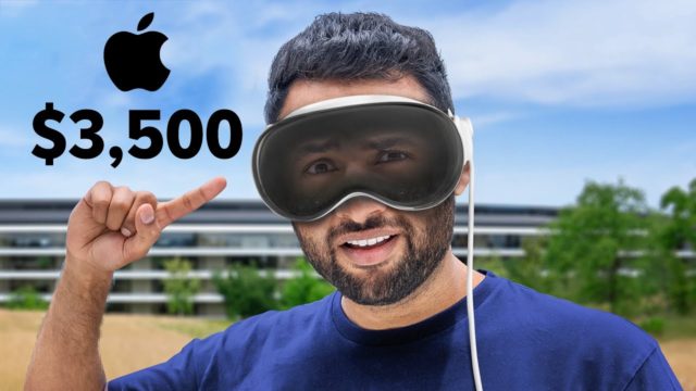 From iPhoneIslam.com, Glasses Experience: Wearing Apple VR glasses as he points to the Apple Store.