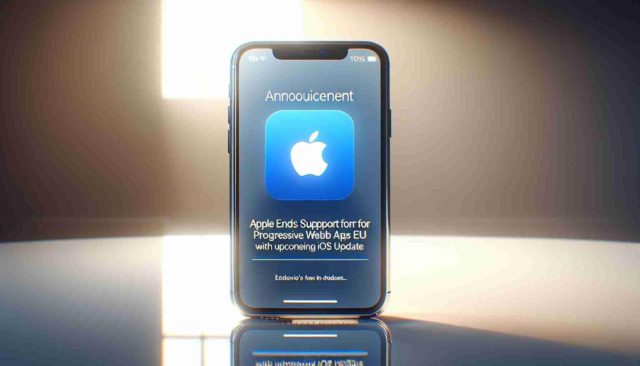 Z iPhoneIslam.com iPhone z logo Apple stoi na stole, podczas gdy Unia Europejska odrzuca Apple.
