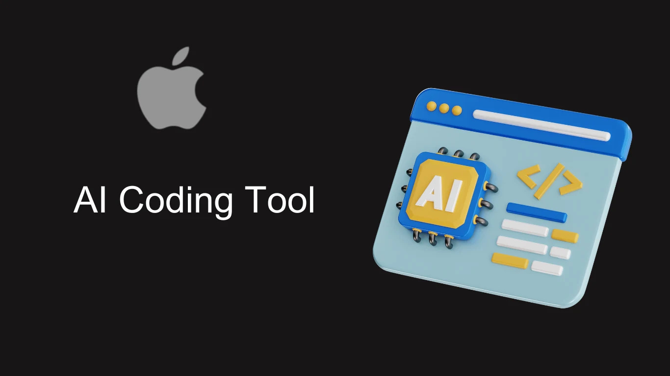 من iPhoneIslam.com، أداة الترميز Apple AI على خلفية سوداء، مدعومة من GitHub Copilot.