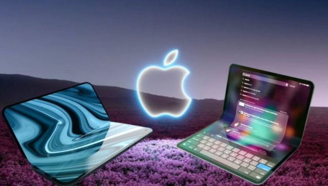 Von iPhoneIslam.com, ein faltbarer Laptop mit Tastatur und Notebook vor einem lila Feld.
