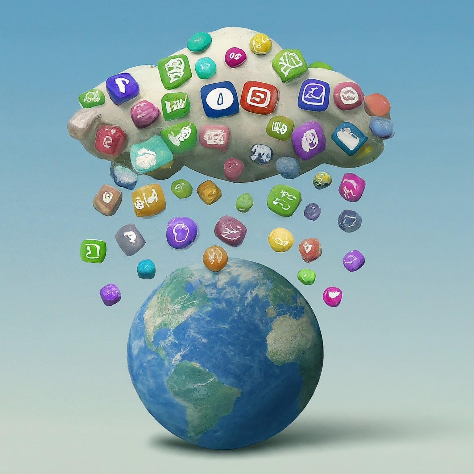 من iPhoneIslam.com، سحابة من أيقونات وسائل التواصل الاجتماعي تخرج من الأرض، وتضم تطبيقات ومختارات مشهورة من آي فون إسلام.