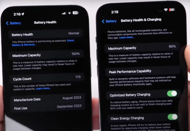 From iPhoneIslam.com, iPhone XS and XS Max screens showing different settings with iOS 17.4 update and battery statistics.