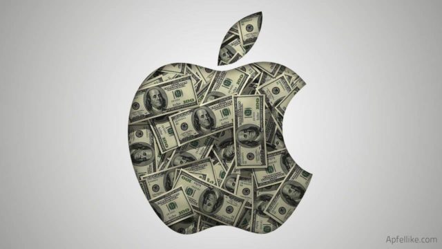 Z iPhoneIslam.com sylwetka w kształcie jabłka wypełniona banknotami dolarowymi, zarabiająca pieniądze co minutę.