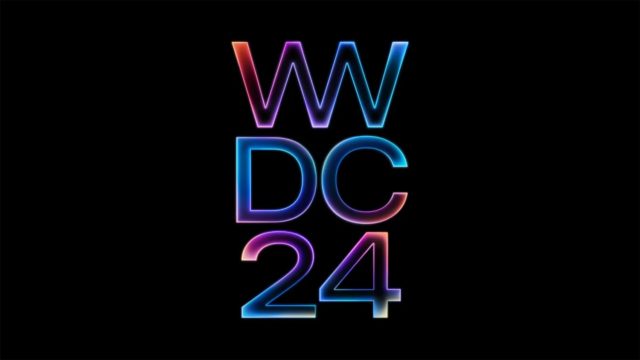 De iPhoneIslam.com, texto "WWDC 2024" em neon sobre fundo preto.