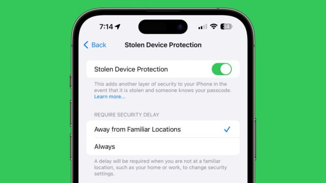iPhoneIslam.com에서 iOS 17.4를 실행하는 iPhone의 보안 장치 보호 앱 스크린샷입니다.