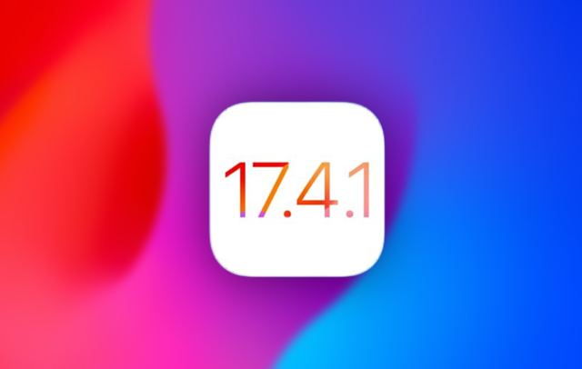 من iPhoneIslam.com، أيقونة تحديث iOS 17.4.1 معروضة على خلفية ملونة، ميزة الأمان.