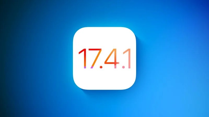 من iPhoneIslam.com، iOS 17.4.1 أيقونة تحديث الأمان على خلفية زرقاء متدرجة.