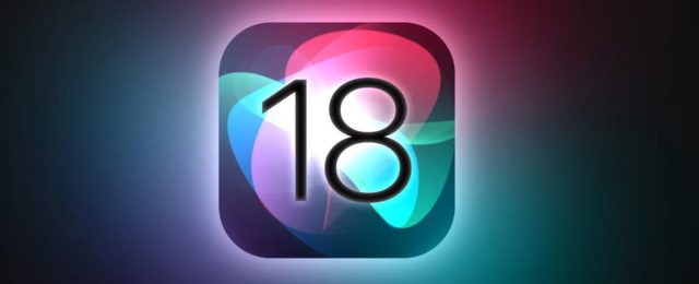 من iPhoneIslam.com، يتم عرض شعار iOS 18 على خلفية داكنة بعد التحديث.