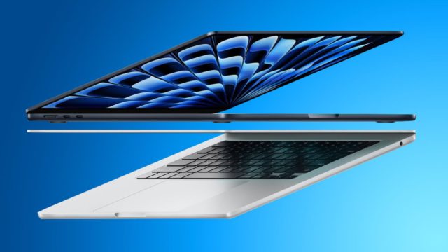 Auf iPhoneIslam.com sind im März zwei Laptops nebeneinander auf blauem Hintergrund zu sehen.