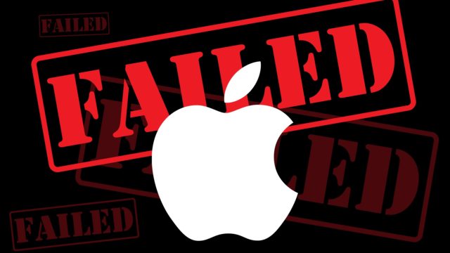 Van iPhoneIslam.com: het Apple-logo met veelkleurige rode 'Failure'-stempels