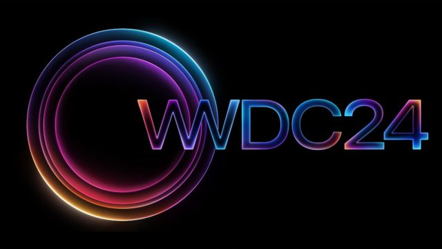 iPhoneIslam.com에서 Apple 이벤트를 상징하는 어두운 배경에 밝은 동심원이 있는 다채로운 네온 스타일의 텍스트 "wwdc24"입니다.