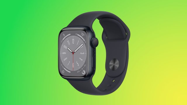 Dari iPhoneIslam.com, jam tangan pintar dengan pita hitam dengan latar belakang gradien hijau.