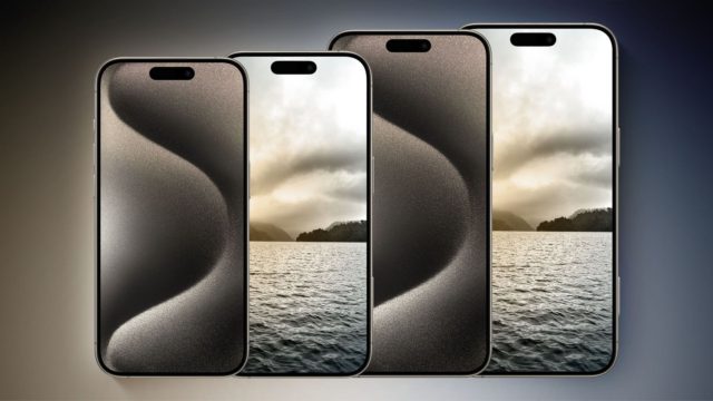Sur iPhoneIslam.com, trois smartphones affichent une image continue d'un paysage marin nuageux sur leurs écrans.