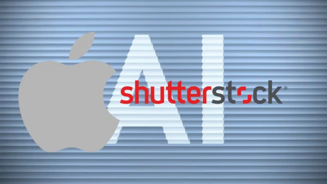 Von iPhoneIslam.com, ein Hybrid-Logo mit Apple und Shutterstock auf einem Metallverschluss-Hintergrund.