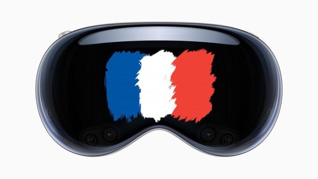 من iPhoneIslam.com، نظارات Vision Pro مع تصميم العلم الفرنسي على العدسة.