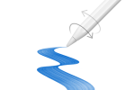 من iPhoneIslam.com، يرسم قلم Apple Pro الفضي خطًا أزرقًا متموجًا. يتم وضع القلم بزاوية سفلية باتجاه اليمين.