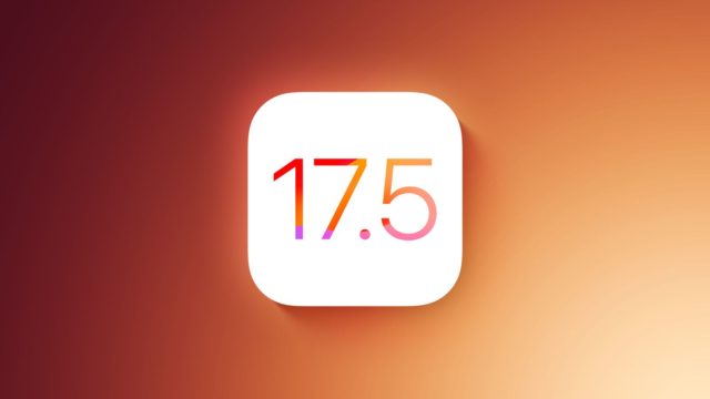 من iPhoneIslam.com، مربع أبيض بزوايا مستديرة يحتوي على الرقم "17.5" بلون متدرج على خلفية تنتقل من الأحمر الداكن إلى البرتقالي، يرمز إلى تحديث iOS 17.5.