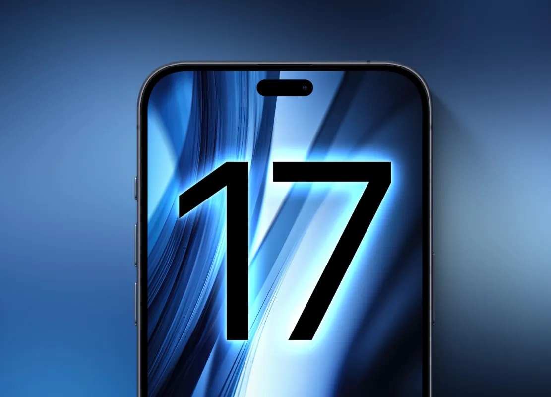 From iPhoneIslam.com, a smartphone screen displaying the number 17 on a blue abstract background, showcasing the sleek design of the latest iPhone.