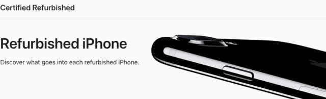 من iPhoneIslam.com، لقطة مقربة لجهاز iPhone أسود مجدد على خلفية بيضاء مع النص "Certified Refurbished" و"اكتشف ما يدخل في كل آي فون 14 المجددة.