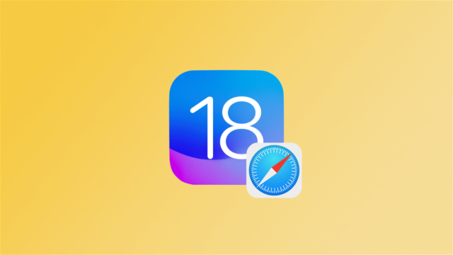 From iPhoneIslam.com, the iOS 18 icon has a vibrant blue and purple gradient, next to a smaller Safari browser icon, depicted on a yellow background.