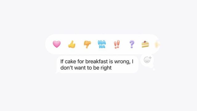 Mula sa iPhoneIslam.com, isang text bubble na naglalaman ng iba't ibang emoji para sa mga reaksyon sa mga mensahe ng app ay nagsasabing: "Kung mali ang breakfast cake, ayaw kong maging tama." Ang bagong update sa iOS 18 ay nagdadala ng maraming bagong emoji at pinahusay na feature sa pagmemensahe.