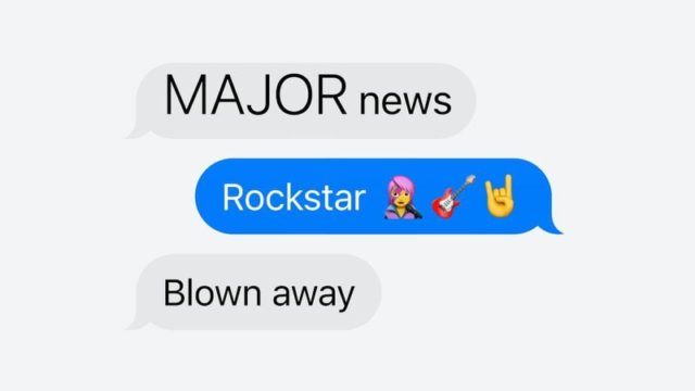 iPhoneIslam.com'dan Mesajlar uygulamasındaki kısa mesajlar şu şekilde: "BÜYÜK haberler", "Rockstar 🤘🎸" ve "Blownaway", hepsi iOS 18'deki yeni özellikler sayesinde.