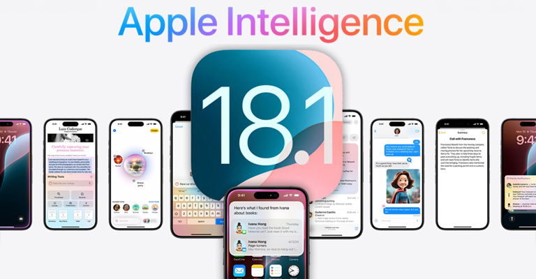 من iPhoneIslam.com، صورة ترويجية تعرض ميزات iOS 18.1، مع أيقونة "18.1" كبيرة في المنتصف، والعديد من أجهزة iPhone تعرض واجهات ووظائف التطبيقات المختلفة على خلفية بيضاء، وتسلط الضوء على أحدث تقنيات Apple.