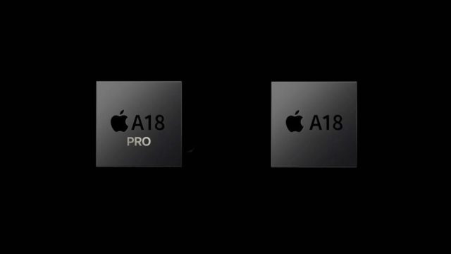 From iPhoneIslam.com, two black-colored chips labeled "A18 Pro" on the left and "A18" on the right, each featuring the Apple logo above text. My understanding is that the iPhone 16 was released with this malware.