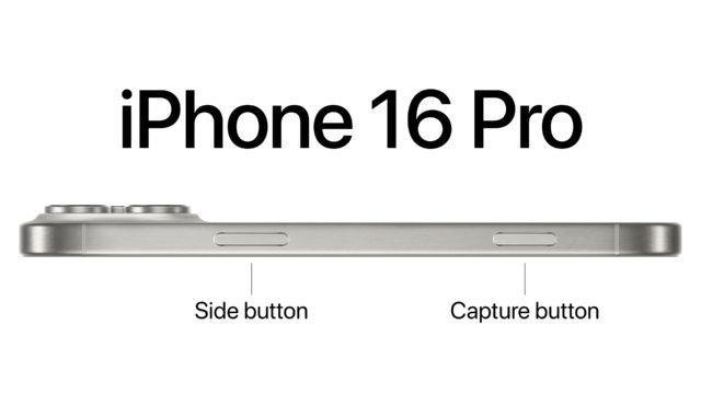 From iPhoneIslam.com, a side view of the Line-Phone 16 Pro highlights the side buttons and shutter buttons, and shows off major improvements to the cameras.