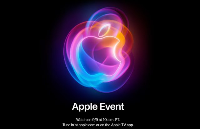 From iPhoneIslam.com, a promotional image for an Apple event with a neon Apple logo on a black background and text stating the date and time: 9/9 at 10 a.m. PT, featuring the latest iPhone 16 details and viewing information.