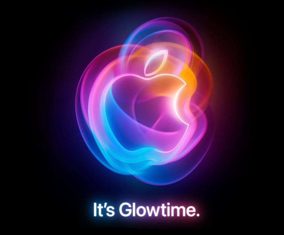 من iPhoneIslam.com، شعار Apple مضاء بألوان نابضة بالحياة ونص "It's Glowtime" أسفله، مما يذكرنا بالإثارة المحيطة بحدث إطلاق مؤتمر سبتمبر.