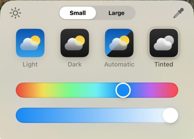 From iPhoneIslam.com, the image shows a screen with options for light, dark, auto, and color modes, as well as two slider controls to adjust color and brightness. The settings the user selects include auto and medium brightness. This feature is part of the Custom Home Screen feature available in the iOS 18 update for the iPhone.