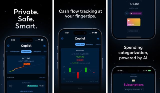 From iPhoneIslam.com, the image shows a native app interface with graphs and spending categorization, with a focus on privacy, security, and smart cash flow tracking.