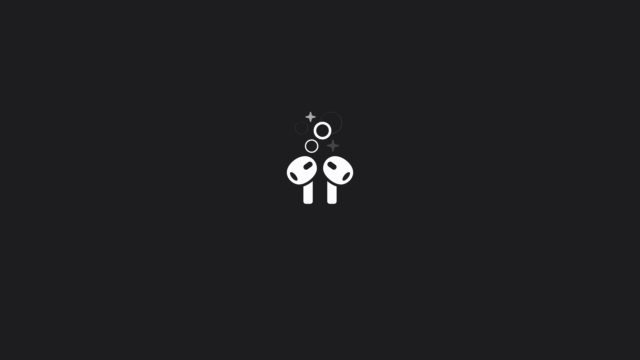 From iPhoneIslam.com, two white stylized figures with round eyes stand on a black background, decorated with stars and circles resembling AirPods.