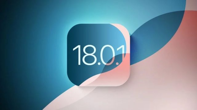 From iPhoneIslam.com, an abstract design with multi-layered shapes in blue and peach surrounds the number “18.01” in the middle, reminiscent of the elegant iOS update.