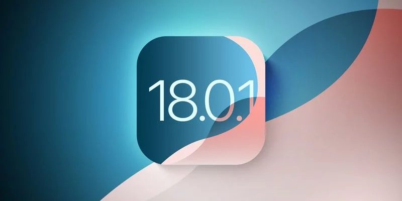 From iPhoneIslam.com, an abstract design with multi-layered shapes in blue and peach surrounds the number “18.01” in the middle, reminiscent of the elegant iOS update.