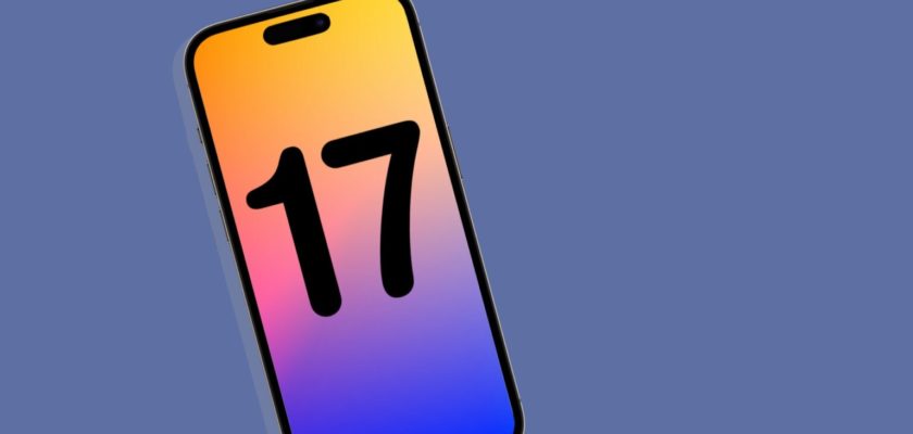 Depuis iPhoneIslam.com, le smartphone iPhone 17 apparaît sur un fond bleu, affichant le chiffre 17 sur son élégant écran dégradé.