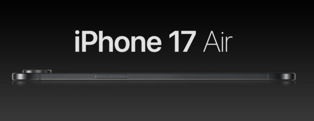 Depuis iPhoneIslam.com, une image d'un smartphone élégant et mince avec les textes « iPhone 17 Air » et « iPhone 17 » au-dessus sur un fond noir.