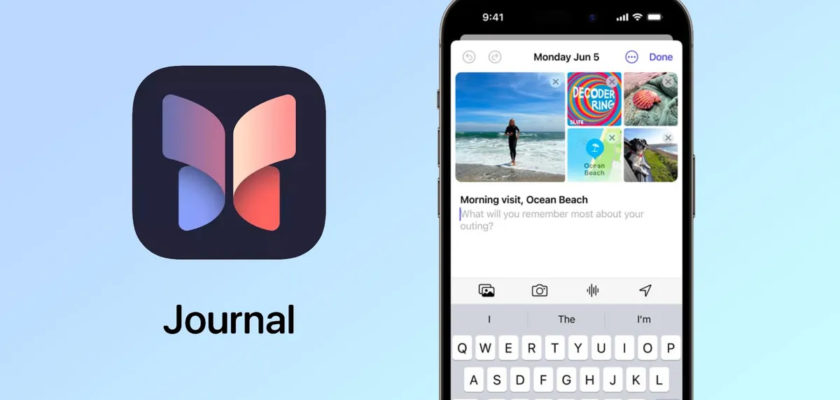 من iPhoneIslam.com، يعرض هاتف ذكي تطبيق Journal على نظام التشغيل iOS 18، ويضم نصوصًا وصورًا مؤرخة يوم الاثنين 5 يونيو. يظهر رمز التطبيق وكلمة "Journal" على اليسار، مما يسلط الضوء على الميزات الجديدة المصممة لتعزيز تجربة كتابة اليوميات الخاصة بك.