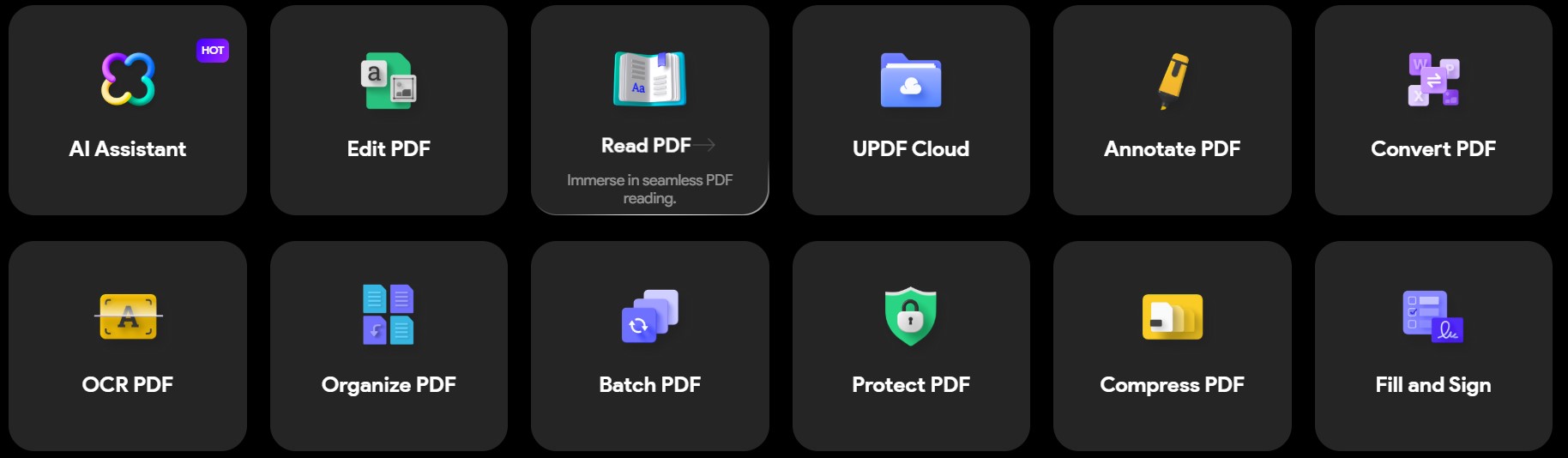  مساعد الذكاء الاصطناعي، تحرير PDF باستخدام برنامج UPDF، قراءة PDF، UPDF Cloud، التعليق التوضيحي، تحويل PDF، التعرف الضوئي على الحروف PDF، تنظيم PDF بكفاءة مع الميزات المتطورة، إمكانيات معالجة PDF بالدفعات، حماية ملفات PDF وضغطها بسهولة، التعبئة والتوقيع.