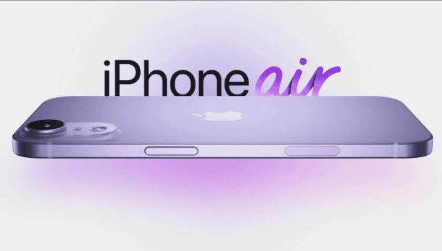 من iPhoneIslam.com، صورة لهاتف ذكي أرجواني اللون يحمل اسم "iPhone Air"، ويظهر في صورة جانبية بتصميم رفيع وأزرار تحكم في الصوت مرئية، مما يذكرنا بالأسلوب الأنيق المتوقع من شاشة آي-فون 17.