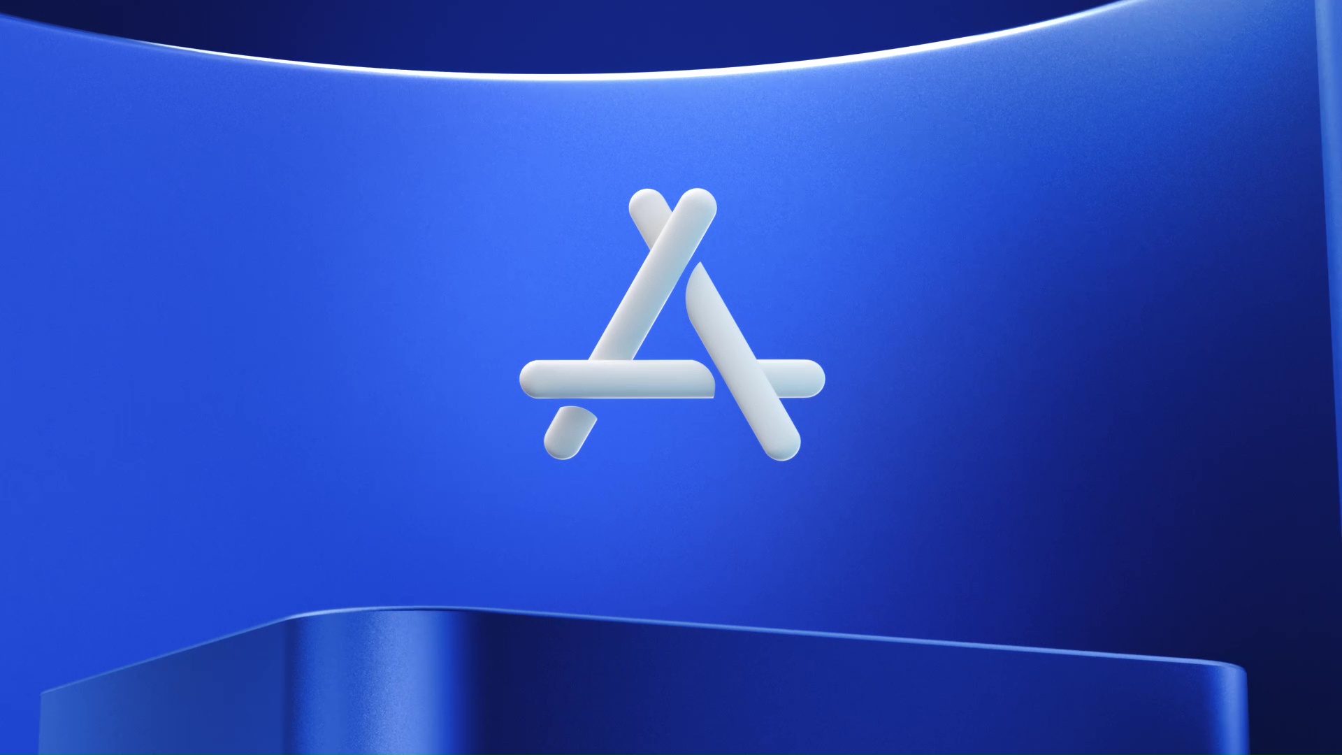 من iPhoneIslam.com، شعار "A" باللون الأبيض على خلفية متدرجة زرقاء يشبه رمز Apple App Store، ويرمز إلى جائزة Apple لأفضل التطبيقات.