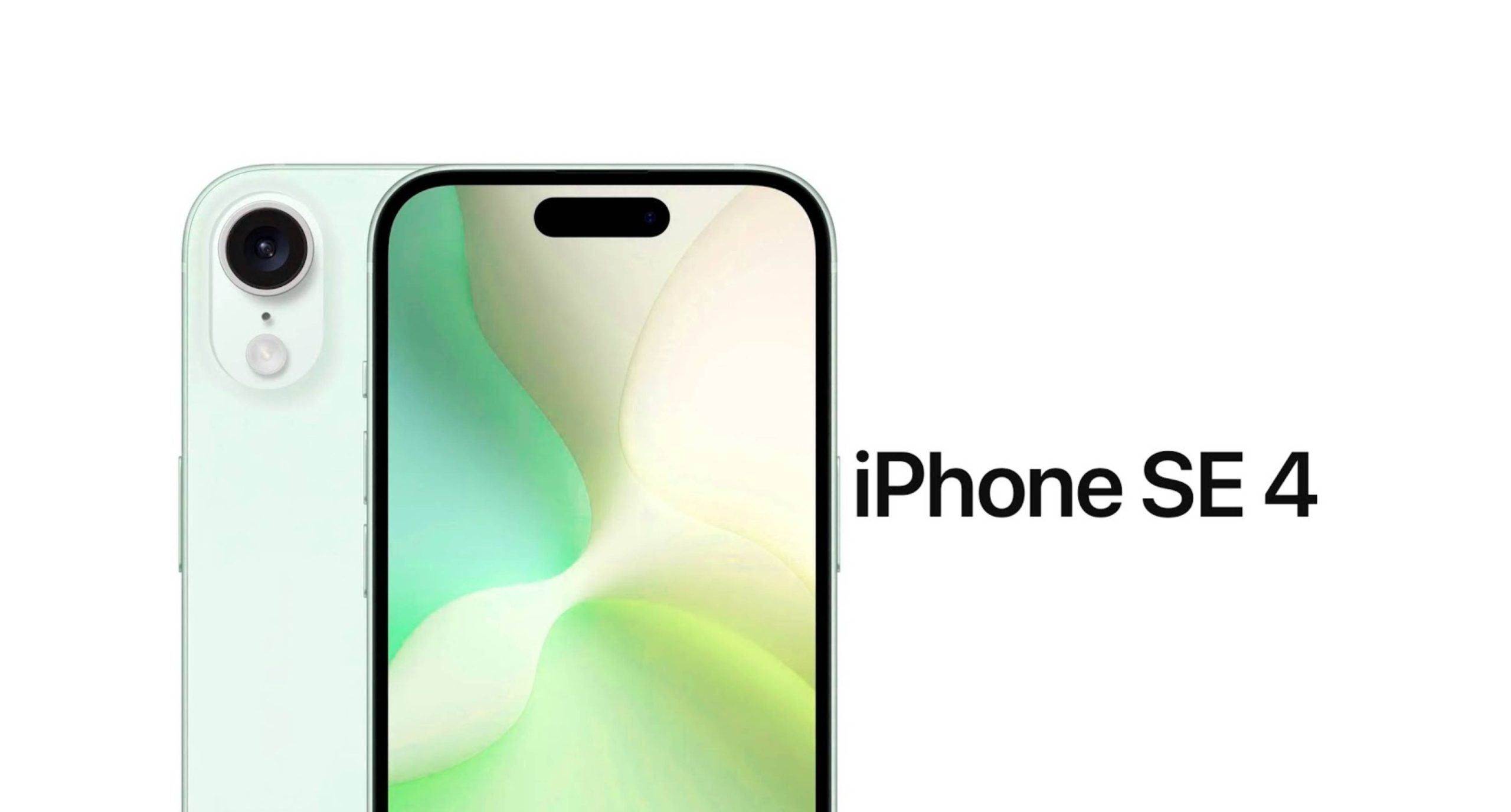 من iPhoneIslam.com، صورة لهاتف iPhone SE 4 يظهر جزئيًا بخلفية تجريدية باللونين الأبيض والأخضر على الشاشة، بجوار النص "آي-فون SE 4" على خلفية بيضاء. تشير الشائعات إلى أن الجهاز قد يتميز بالجزيرة المتحركة لتحسين تجربة المشاهدة.