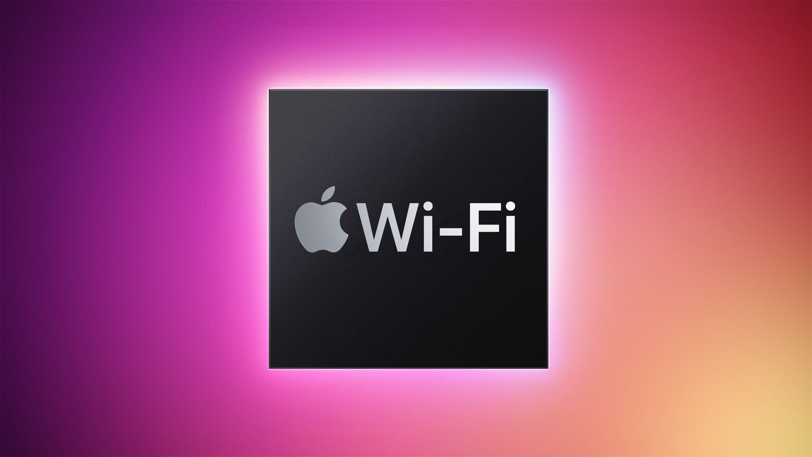 من iPhoneIslam.com، مربع أسود يحمل شعار Apple ونص "Wi-Fi" على خلفية متدرجة اللون الوردي والبرتقالي.