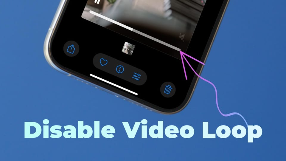 من iPhoneIslam.com، تعرض شاشة iPhone واجهة تحرير فيديو مع سهم يسلط الضوء على خيار "Disable Video Loop"، المسمى باللغة العربية بـ "إلغاء حذف الفيديوهات.