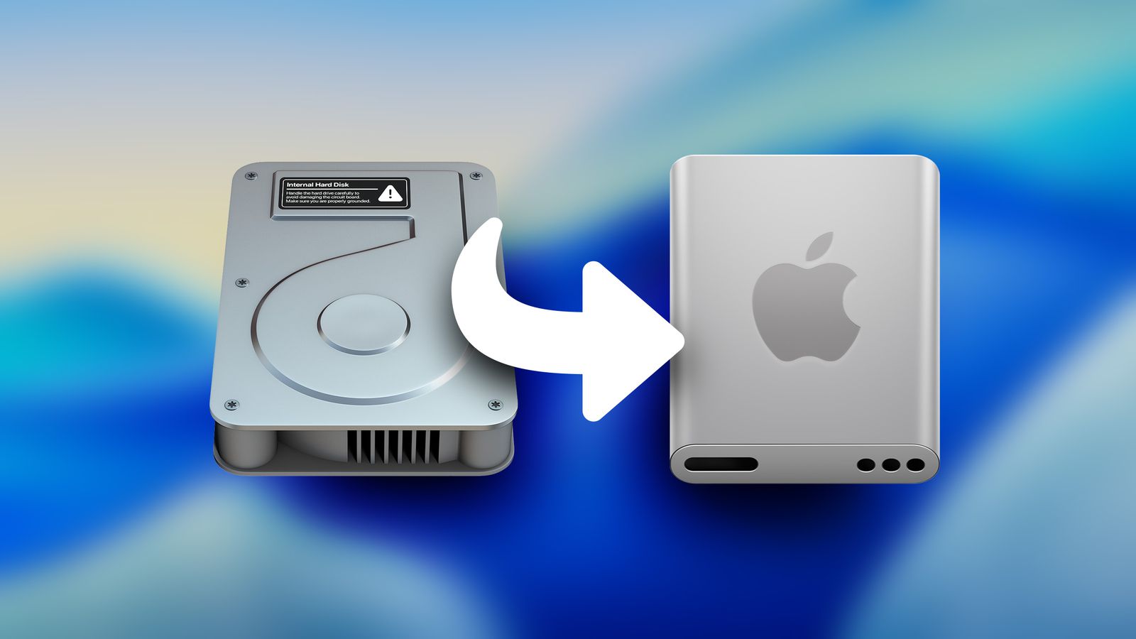 من iPhoneIslam.com، رسم توضيحي لرمز قرص صلب ومحرك أقراص خارجي مع شعار Apple، متصلان بسهم يشير إلى اليمين، مما يشير إلى نقل البيانات أو النسخ الاحتياطي - وهو مثالي لأخبار التقنية أو ملخص الأسبوع في عالم التكنولوجيا.