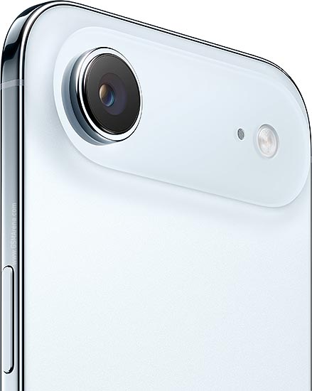 من موقع فون إسلام: منظر عن قرب للكاميرا الخلفية والفلاش والزر الجانبي العلوي على هاتف آي-فون إير الأبيض من أبل.