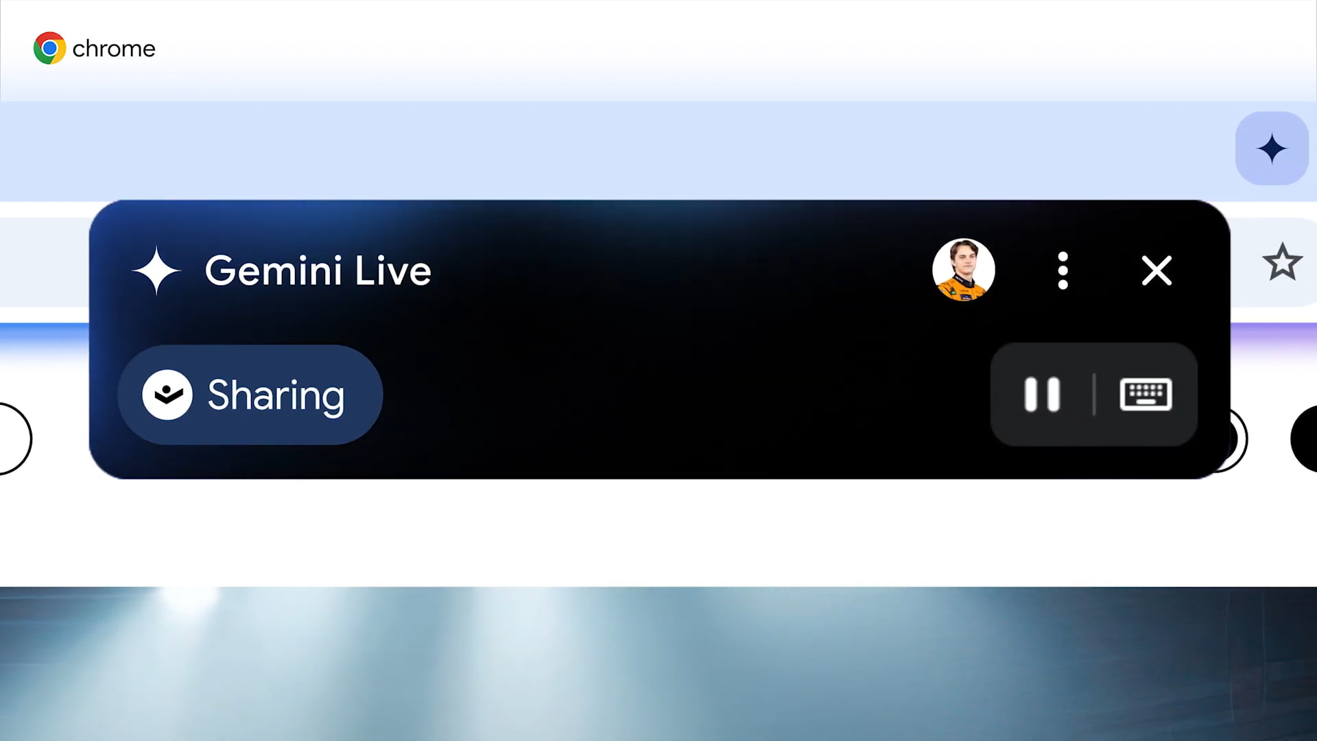 من موقع فون إسلام: علامة تبويب متصفح تعرض واجهة "Gemini Live" مع خيارات "المشاركة" وأيقونة ملف تعريف المستخدم, معروضة في جوجل كروم-مثالية لمتابعة أخبار التقنية أو قراءة ملخص أسبوعي لأخبار التكنولوجيا.
