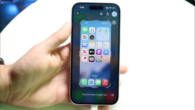 من موقع فون إسلام: يد تحمل جهاز آيفون يعمل بنظام iOS 26، وتعرض شاشة تحرير لقطة شاشة مع ظهور لقطات الشاشة ومركز التحكم وأيقونات التطبيقات.